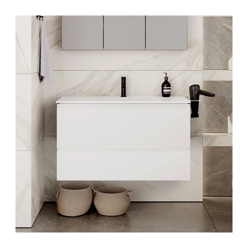 MÓVEL INSIDE 100cm 2 Gavetas - BRANCO MATE + PUX Branco Mate (Prep 1 Lav)