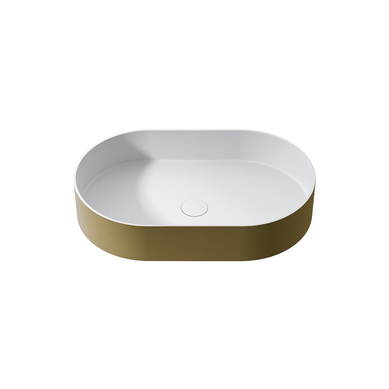 ESLA - Lavatório Mural Rectangular Oval - 57X36 - ORO METTALICO EXTERIOR E BRANCO INTERIOR