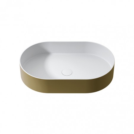 ESLA - Lavatório Mural Rectangular Oval - 57X36 - ORO METTALICO EXTERIOR E BRANCO INTERIOR