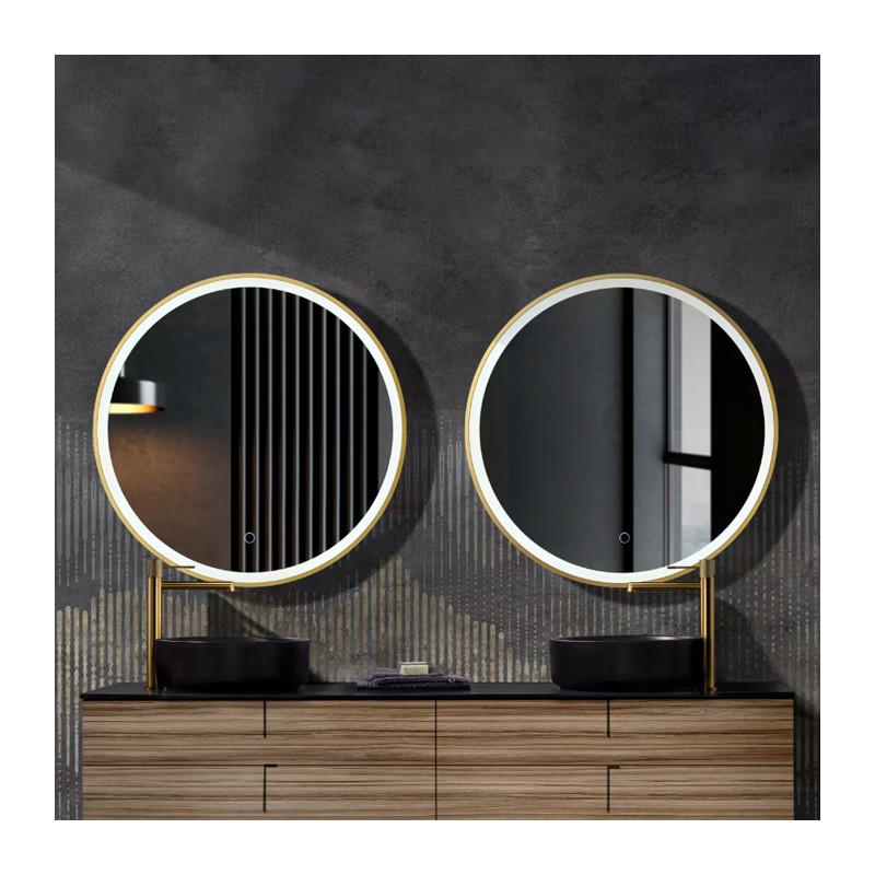 ESPELHO PARIS Redondo 80cm - ARO ORO + RETROILUMINADO + DESEMBACIADOR + BOTAO SENSOR