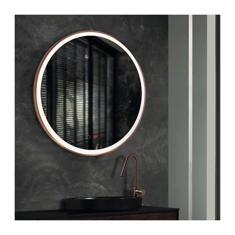 ESPELHO PARIS Redondo 80cm - ARO ORO ROSA + RETROILUMINADO + DESEMBACIADOR + BOTAO SENSOR