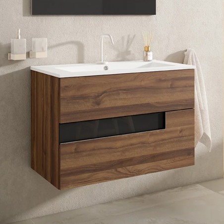 VISION 80 VALENTI + VIDRO NEGRO - Móvel Suspenso 2 GAV 80cm