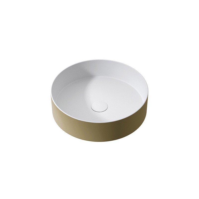 RIN SOFT - Lavatório Pousar Circular - 39X39 - ORO METALLICO EXTERIOR E BRANCO INTERIOR